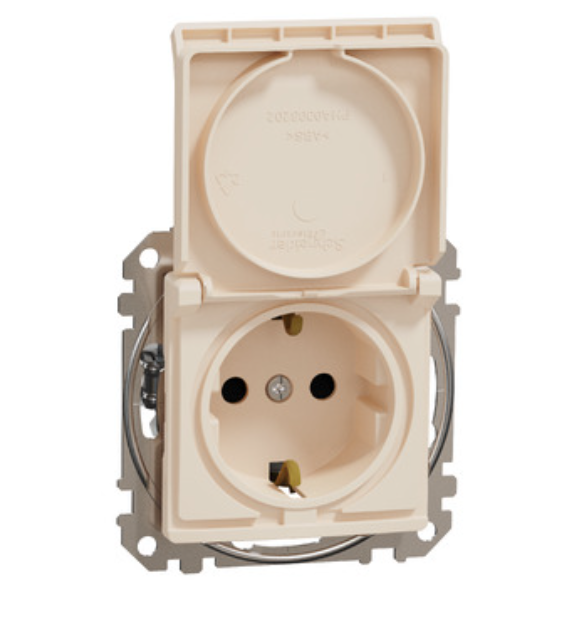 Фото Розетка Sedna Design із заземленням зі шторками та кришкою бежева Schneider Electric