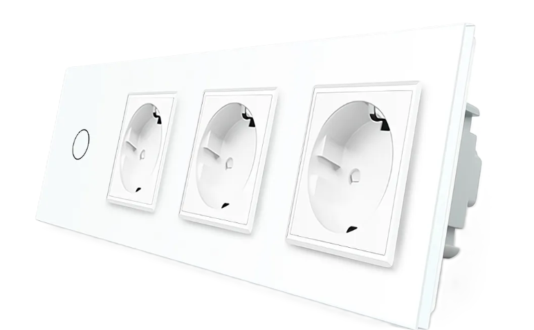 Фото Розумний сенсорний ZigBee вимикач 1 сенсор 3 розетки біле скло Livolo