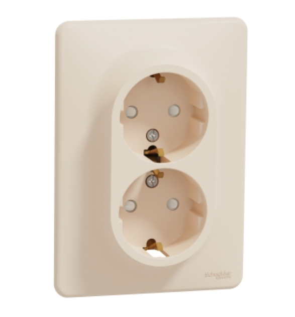 Фото 2 Подвійна розетка Sedna Design із заземленням та шторками бежева Schneider Electric