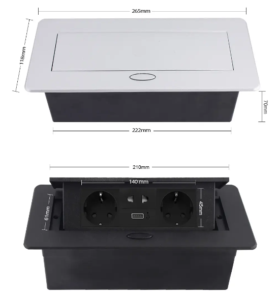 Фото 5 Мебельная розетка с плавным открытием USB и универсальной розеткой 2 в 1 белый в черном Livolo