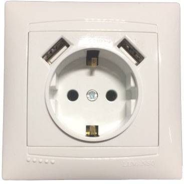 Фото Розетка із заземленням 2 USB гнізда Біла Lemanso
