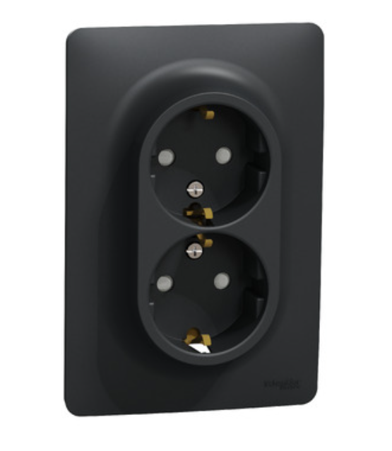 Фото Розетка подвійна із заземленням зі шторками гвинтовий затискач антрацит UNICA NEW Schneider Electric