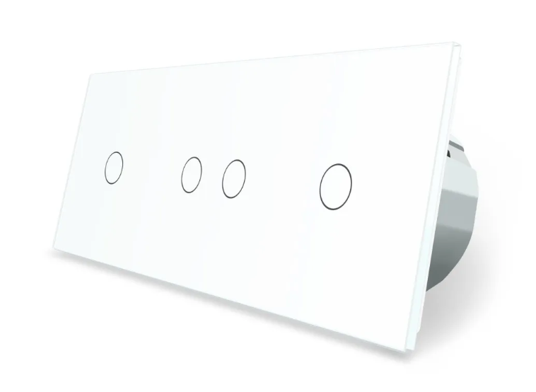 Фото Сенсорний вимикач 4 сенсора 1-2-1 біле скло Livolo