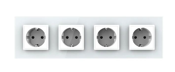 Фото 2 Розетка четырехместная с заземлением белое стекло Livolo