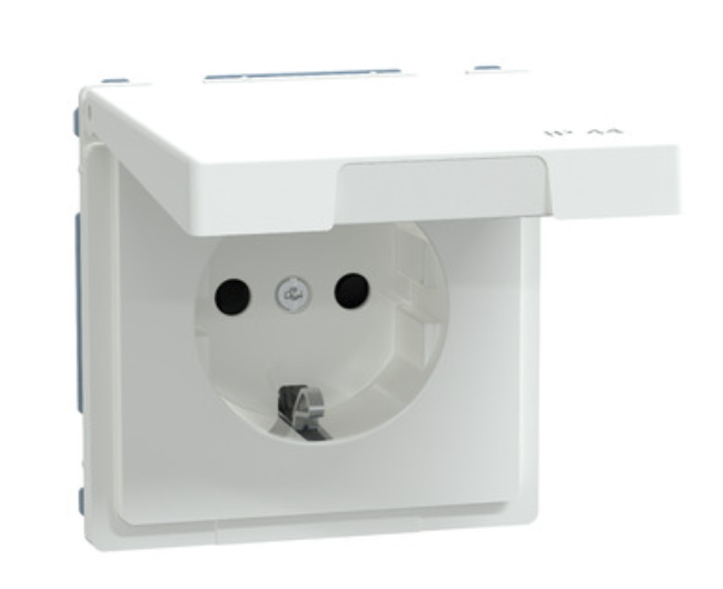 Фото Розетка с заземлением и крышкой белый лотос IP44 D-Life Schneider Electric