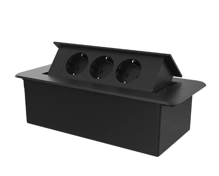 Фото Меблева розетка потрійна з плавним відкриттям чорний Livolo