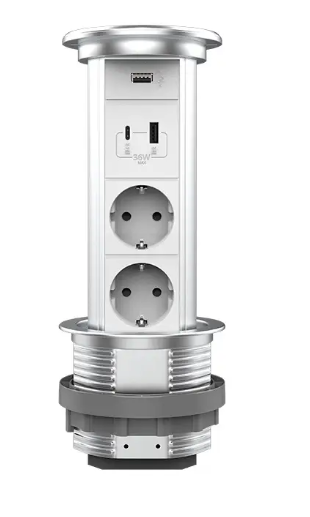 Фото Висувний блок дві розетки USB USB-A USB Type-C та бездротова зарядка сірий Livolo