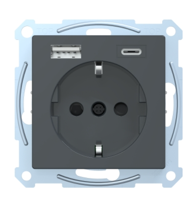 Фото MERTEN SM Розетка силова 16 A із зарядкою USB A+C 3 A антрацит MTN2367-0414