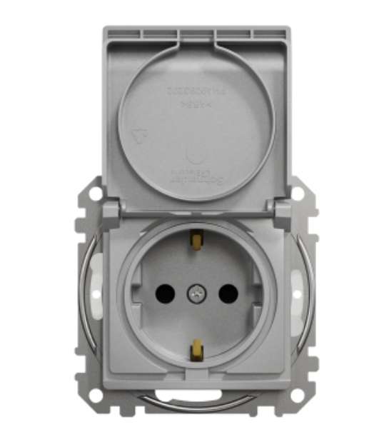 Фото 4 Розетка із заземленням зі шторками та кришкою IP44 Алюміній Sedna Design Schneider Electric