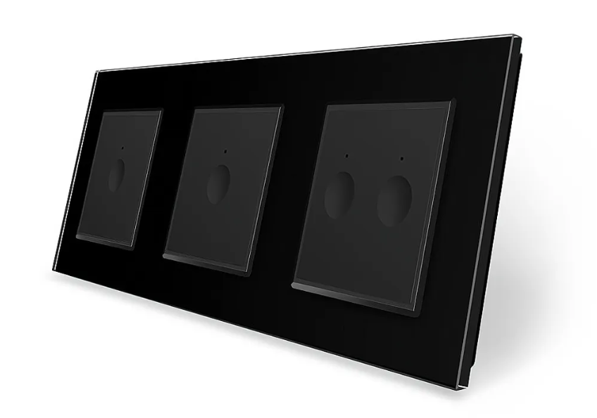 Фото Сенсорный выключатель Sense 4 сенсора 1-1-2 черное стекло Livolo