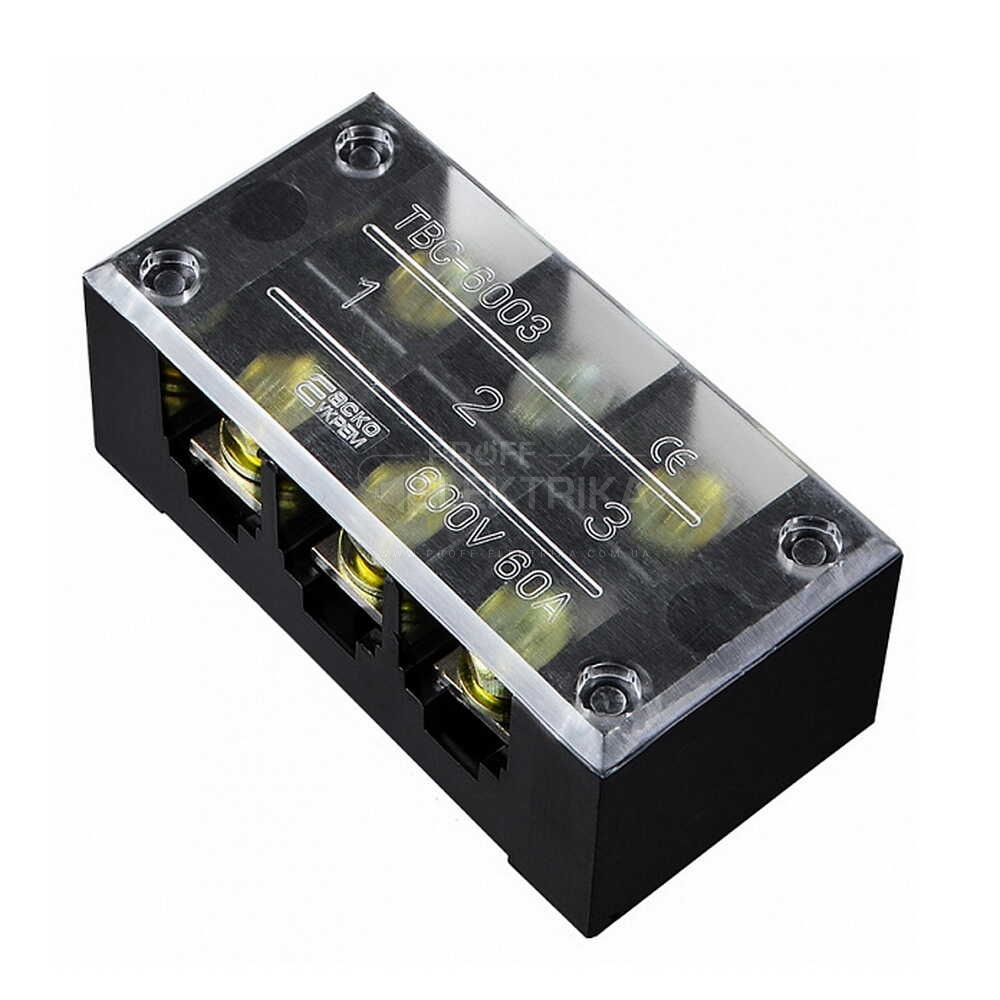 Фото Клеммная колодка защищена черная 3 полюса ТВ6003 60 А ACKO