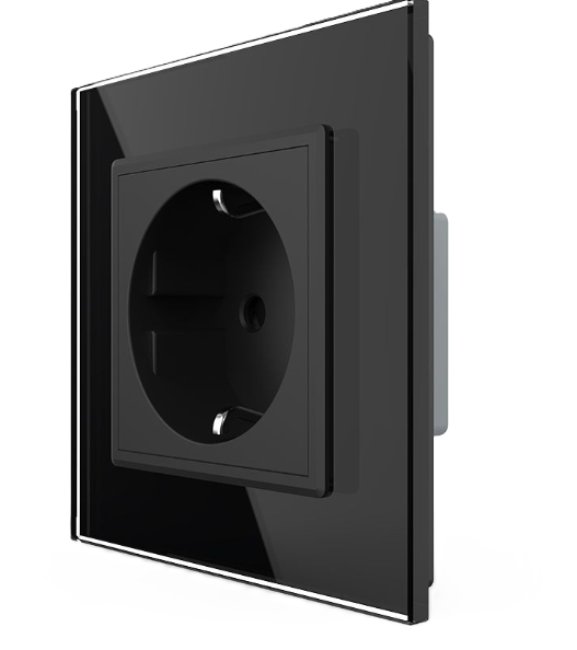 Фото Розетка с заземлением одинарная черное стекло Livolo