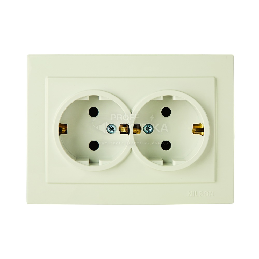 Фото Розетка двойная с заземлением Кремовая Touran