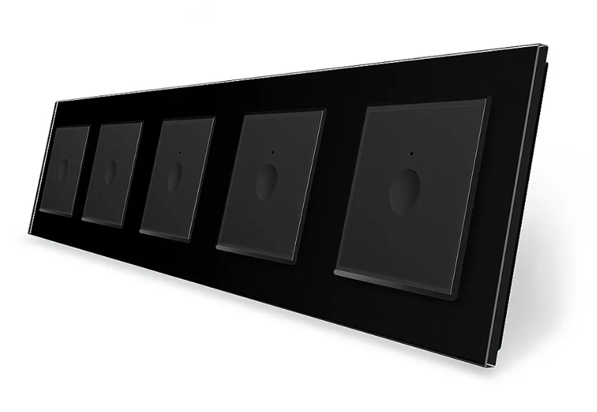 Фото Сенсорный выключатель Sense 5 сенсоров 1-1-1-1-1 черное стекло Livolo