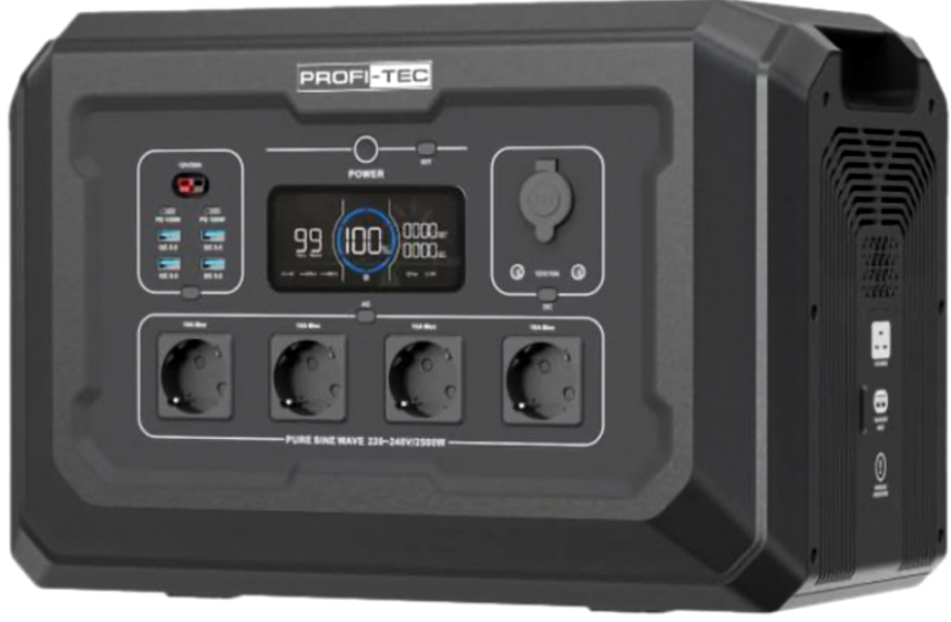Фото Портативна зарядна станція PROFI-TEC PPS2500 LiFePO₄ 2500 Вт/макс. 5000 Вт батарея 2048 Вт·год