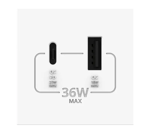Фото 2 Механізм розетки USB-A та USB-C з Power Delivery 36W білий Livolo