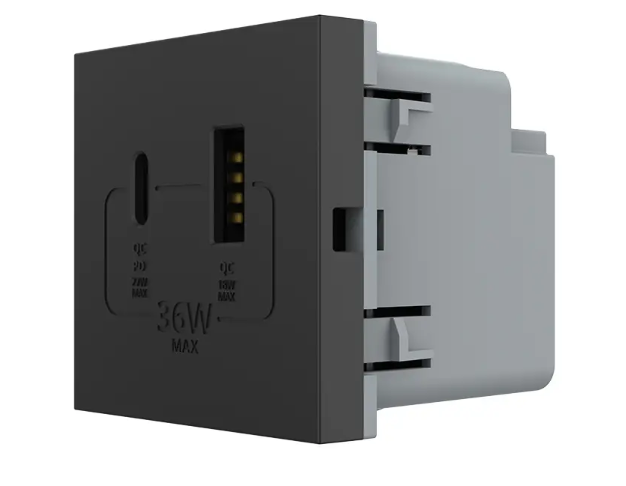 Фото Механізм розетки USB-A та USB-C з Power Delivery 36W чорний Livolo