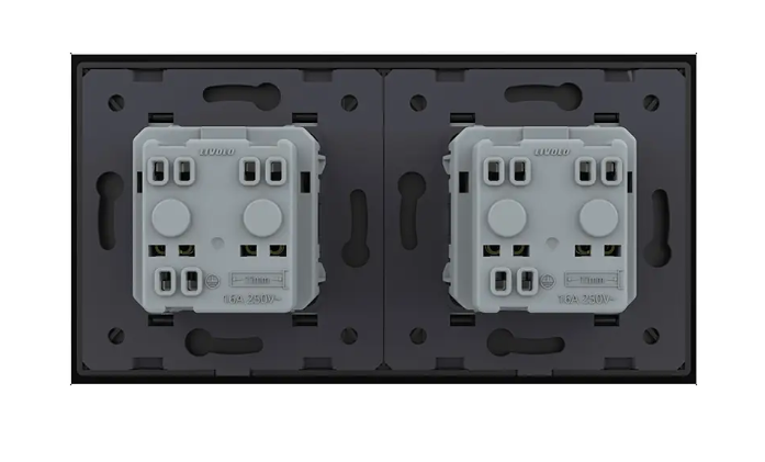 Фото 3 Розетка двойная с заземлением черное стекло Livolo