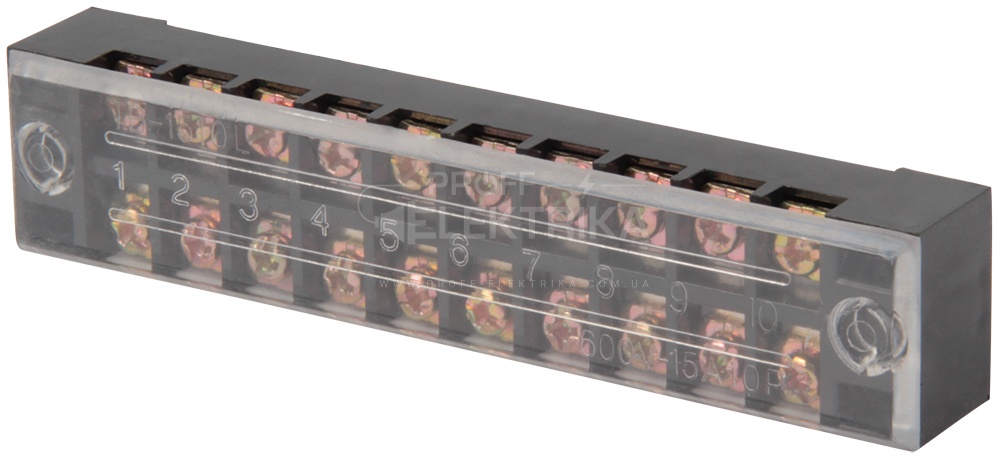 Фото Клеммная колодка защищенная карболитовая черная 10 полюсов 15 А E-NEXT