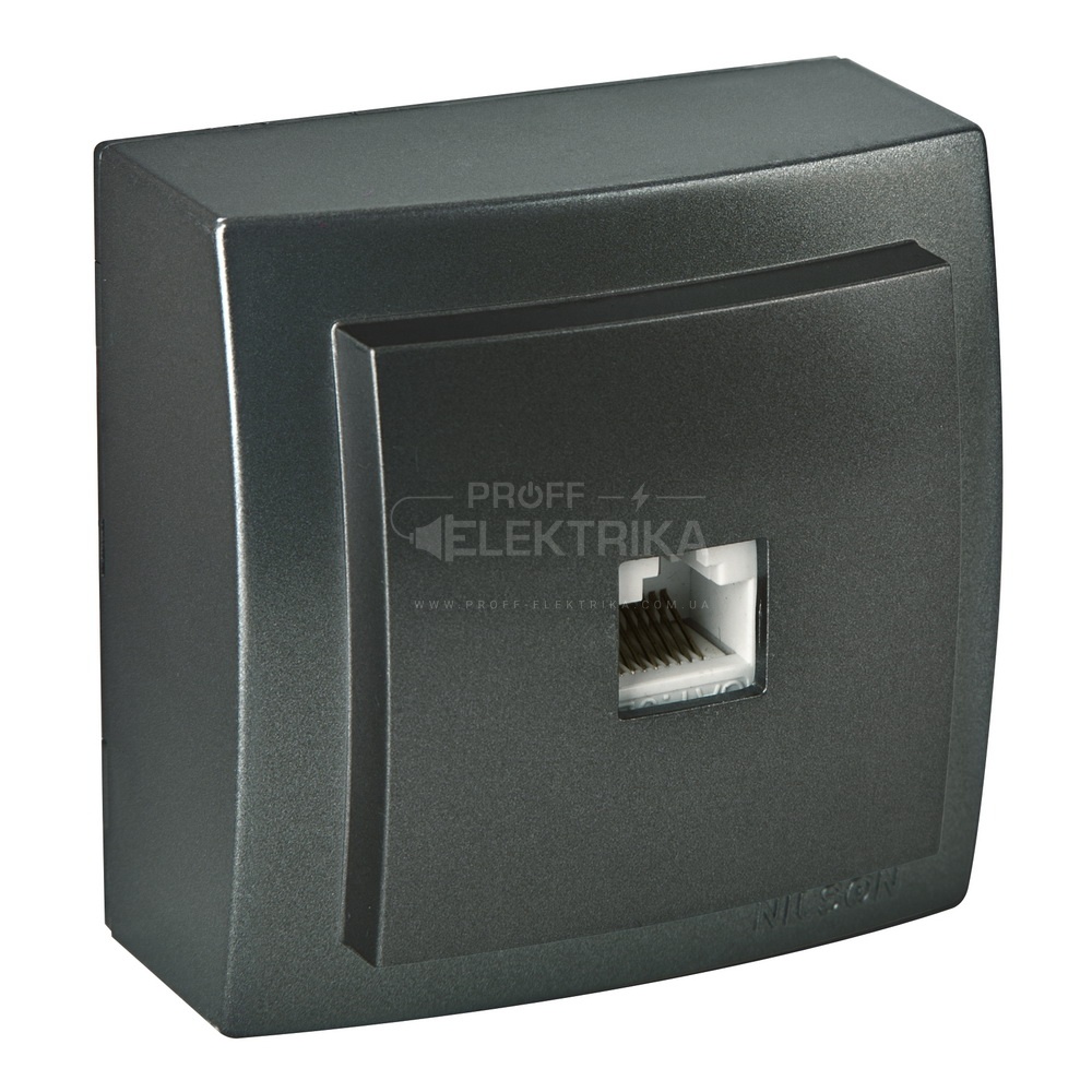 Фото Розетка Антрацит інтернет RJ45 накладна Themis