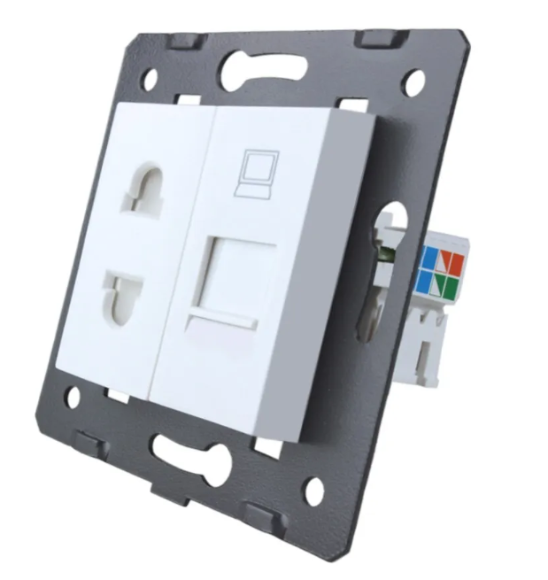 Фото Механізм універсальна розетка та комп'ютерна розетка RJ-45 білий Livolo