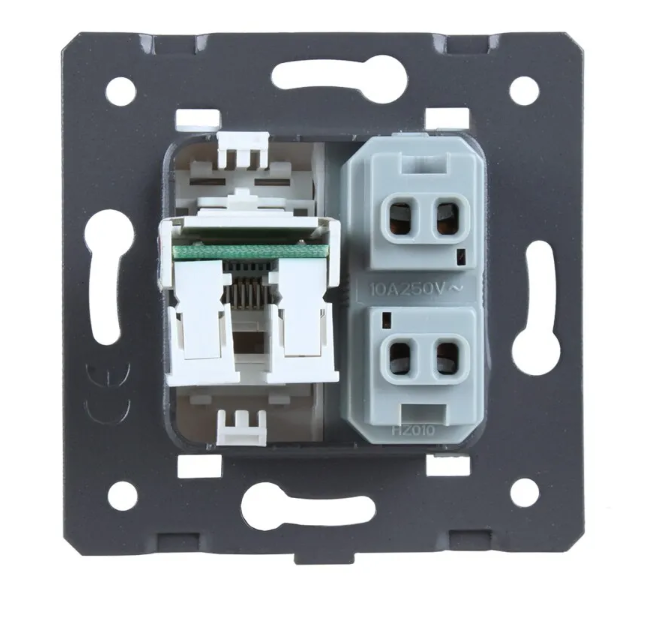 Фото 3 Механизм универсальная розетка и компьютерная розетка RJ-45 черный Livolo