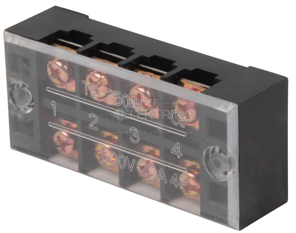 Фото Клемна колодка захищена чорна 4 полюси 25 А E-NEXT