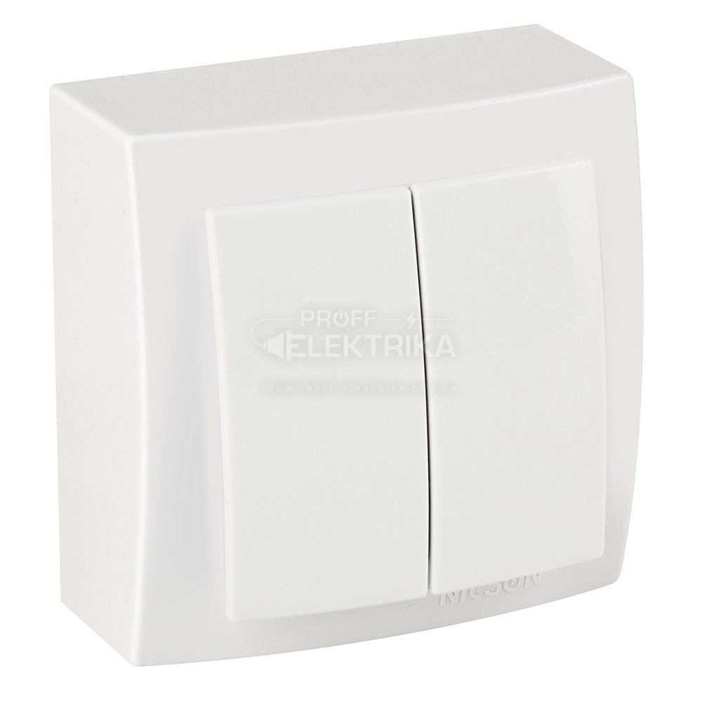 Фото Вимикач накладний двоклавішний Білий Themis