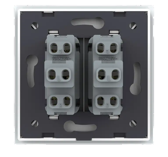 Фото 3 Кнопочный двухклавишный выключатель без фиксации Импульсный выключатель белое стекло Livolo