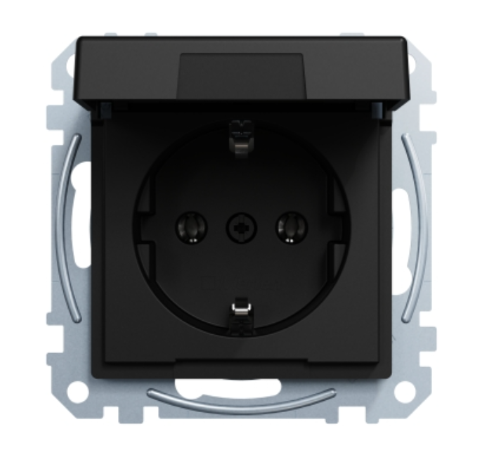 Фото Механізм розетки SCHUKO з кришкою Merten System M чорний матовий