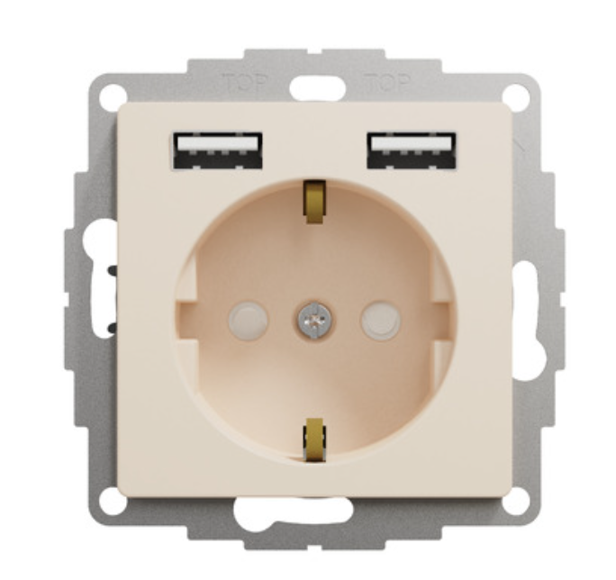 Фото 2 Розетка с заземлением + 2 USB тип А бежевая Sedna Design Schneider Electric