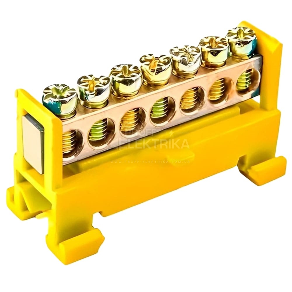 Фото Шина нульова на DIN рейку 7 отворів жовтий TAKEL