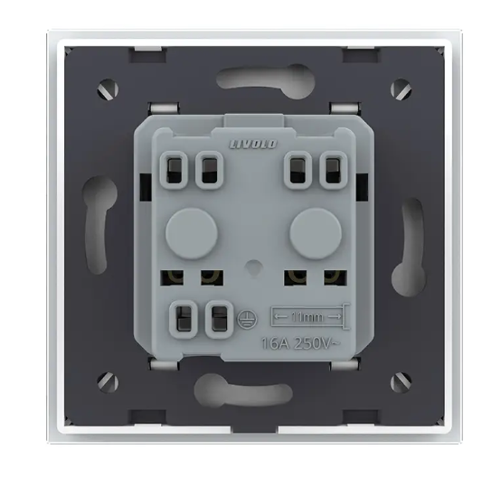 Фото 4 Розетка с заземлением одинарная белое стекло Livolo