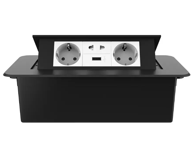 Фото 2 Мебельная розетка с плавным открытием USB и универсальной розеткой 2 в 1 белый в черном Livolo