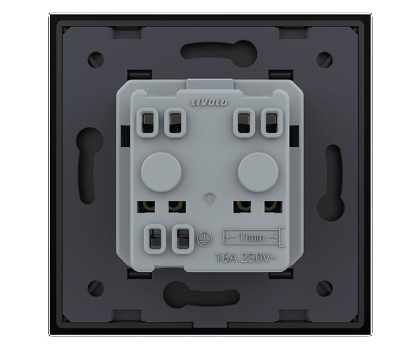 Фото 4 Розетка с заземлением одинарная черное стекло Livolo