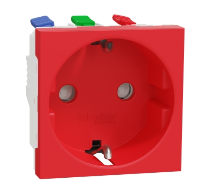 Фото Розетка с заземлением и шторками 16А самозажимные клеммы красный UNICA NEW Schneider Electric