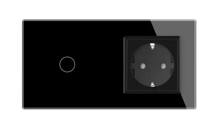 Фото Сенсорний димер 1 сенсор 1 розетка чорне скло Livolo