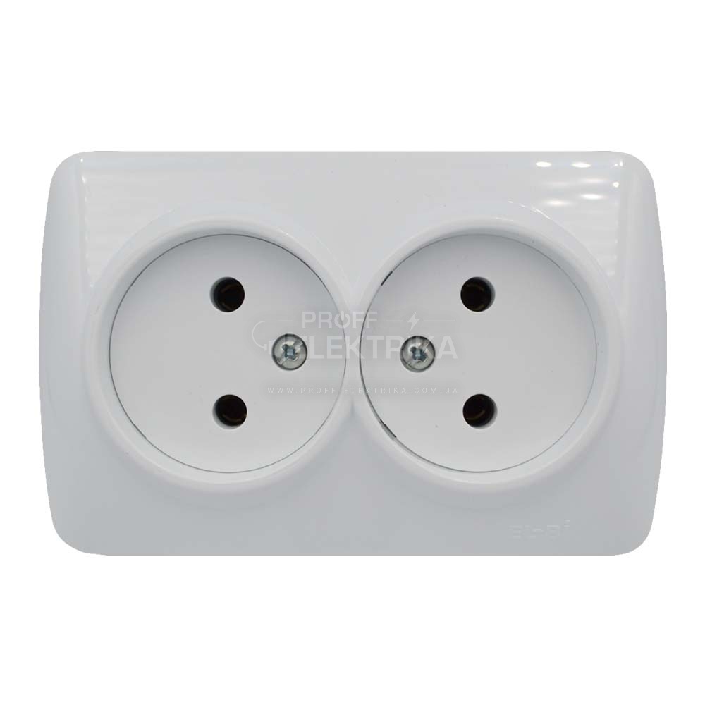Фото Розетка подвійна без заземлення Біла ALSU
