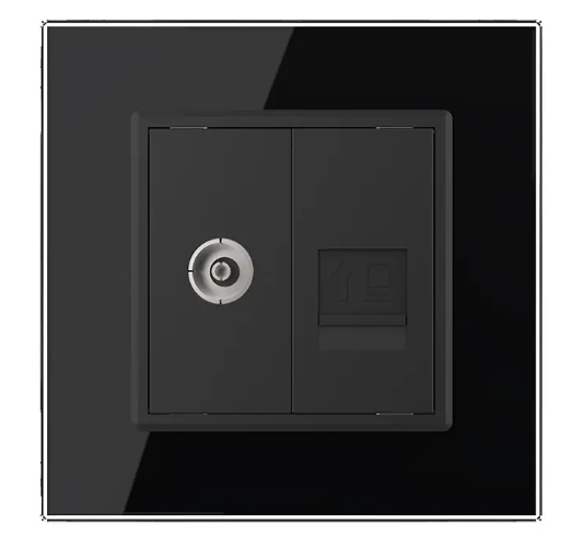 Фото 2 Розетка комп'ютерна RJ-45 та ТВ розетка чорне скло Livolo