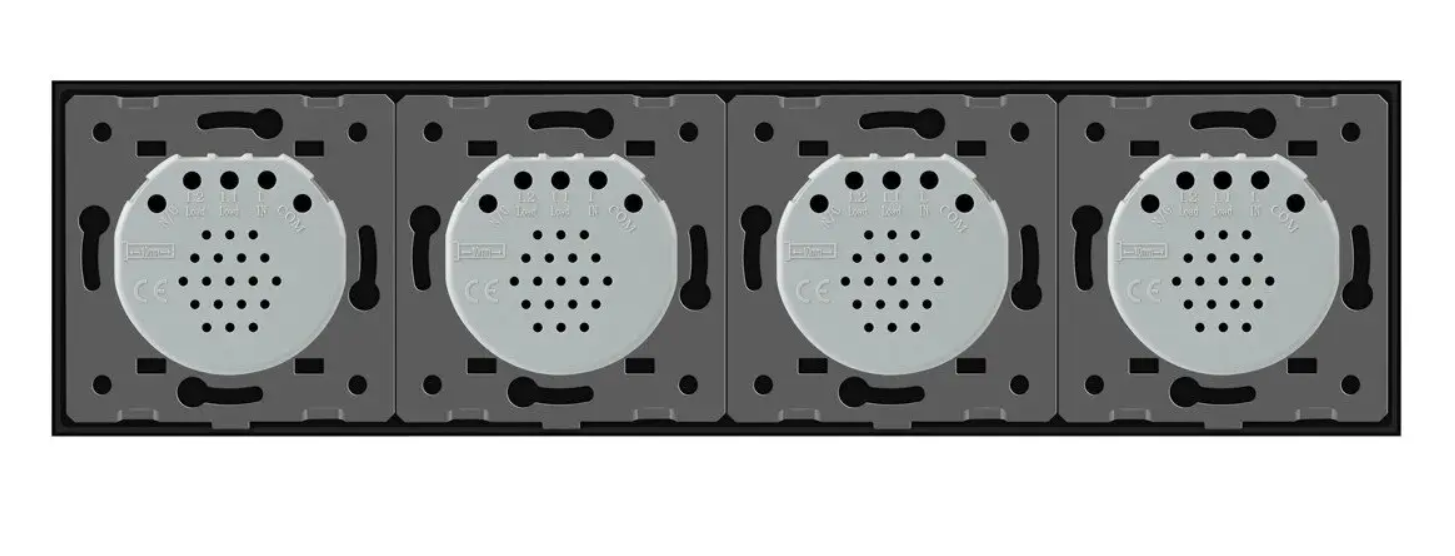 Фото 4 Сенсорный выключатель 8 сенсоров 2-2-2-2 черное стекло Livolo