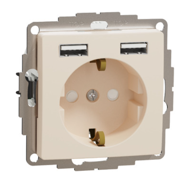 Фото Розетка с заземлением + 2 USB тип А бежевая Sedna Design Schneider Electric