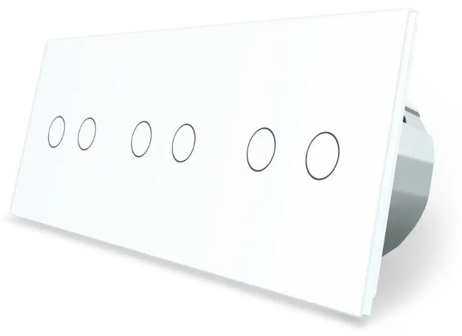 Фото Сенсорный выключатель 6 сенсоров 2-2-2 белое стекло Livolo