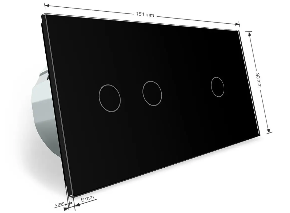 Фото 4 Сенсорный проходной перекрестный выключатель 3 сенсора черное стекло 1-2 Livolo