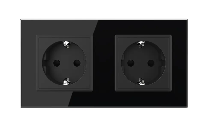 Фото Розетка двойная с заземлением черное стекло Livolo