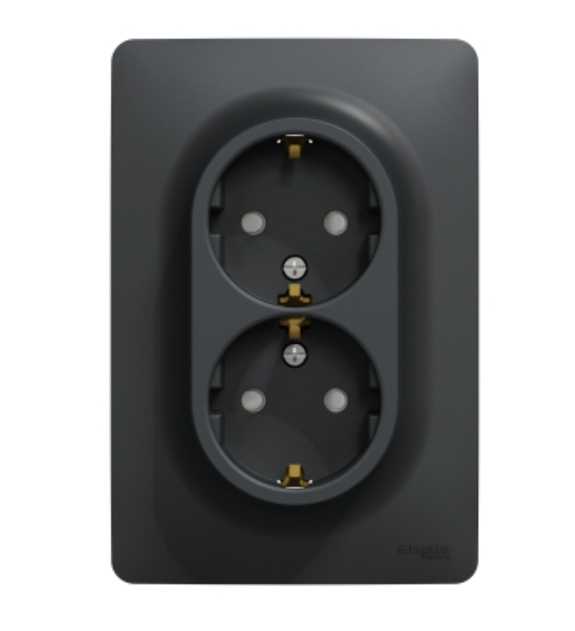 Фото 4 Розетка подвійна із заземленням зі шторками гвинтовий затискач антрацит UNICA NEW Schneider Electric