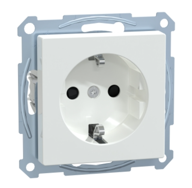 Фото Розетка Merten System M с заземлением и защитными шторками активно-белый MTN2300-0325