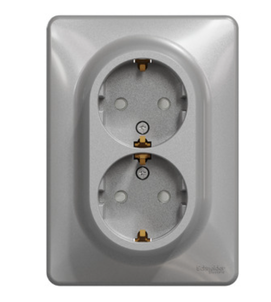 Фото 3 Двойная розетка с заземлением и шторками Алюминий Sedna Design Schneider Electric