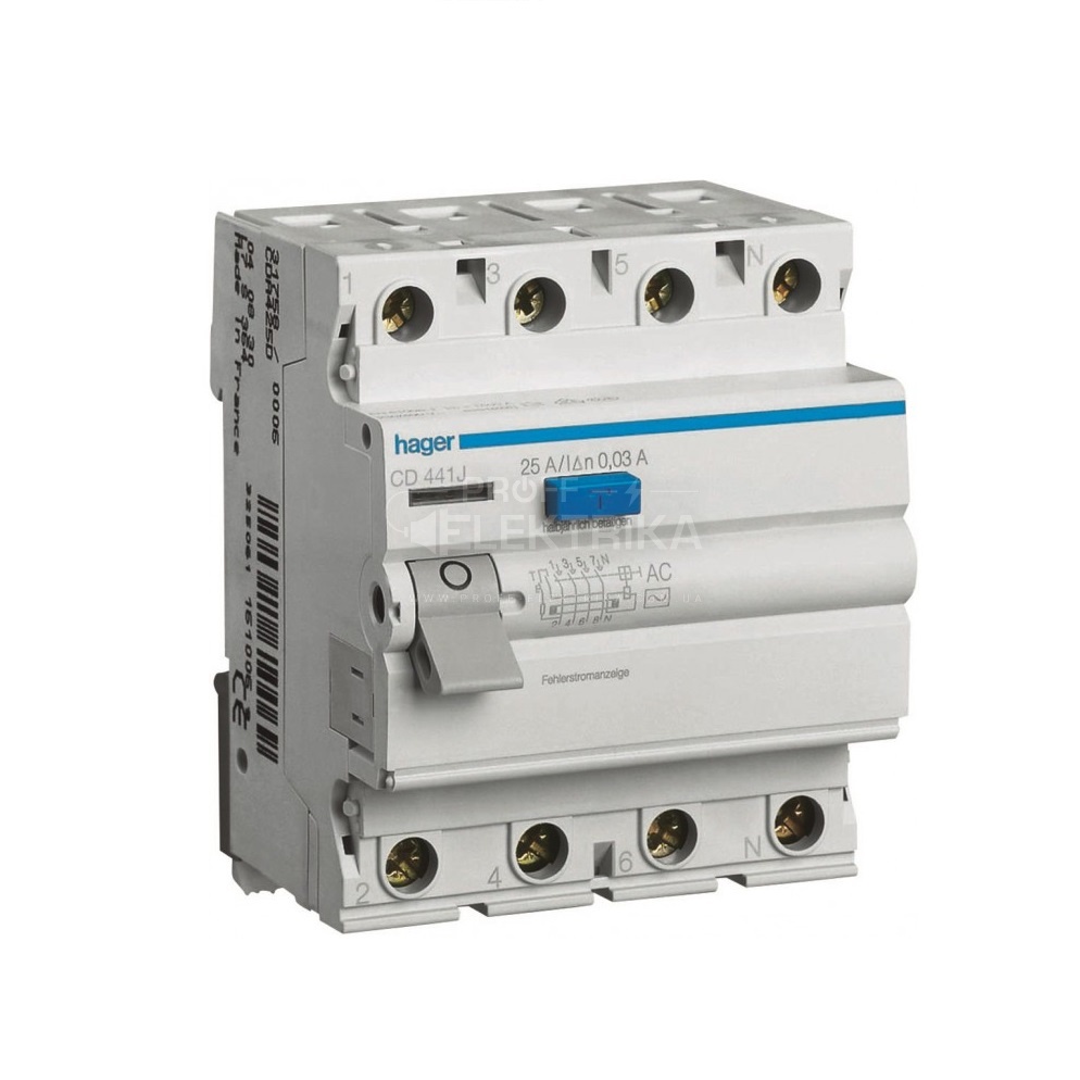 Фото Дифференциальное реле УЗО (ПЗВ) 4P*25А 300мА тип АС HAGER