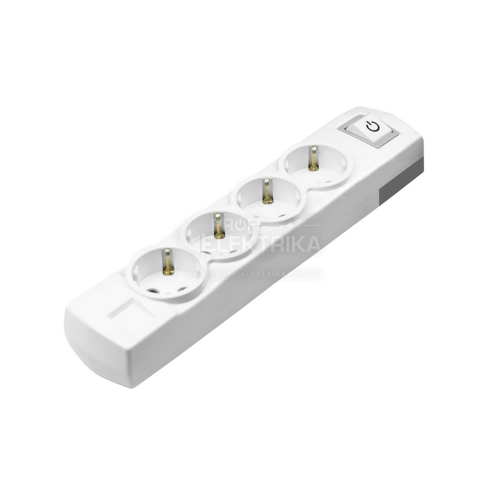 Фото Колодка Violux 4 гнезда c заземлением и выключателем 910250​