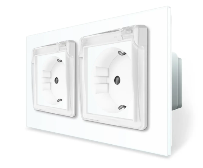 Фото 2 Розетка подвійна вологозахисна з кришкою біле скло Livolo